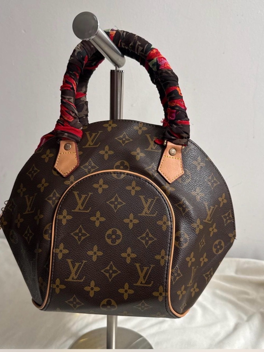 Louis Vuitton Brown Monogram Mini Satchel with Red-Wrapped Handles